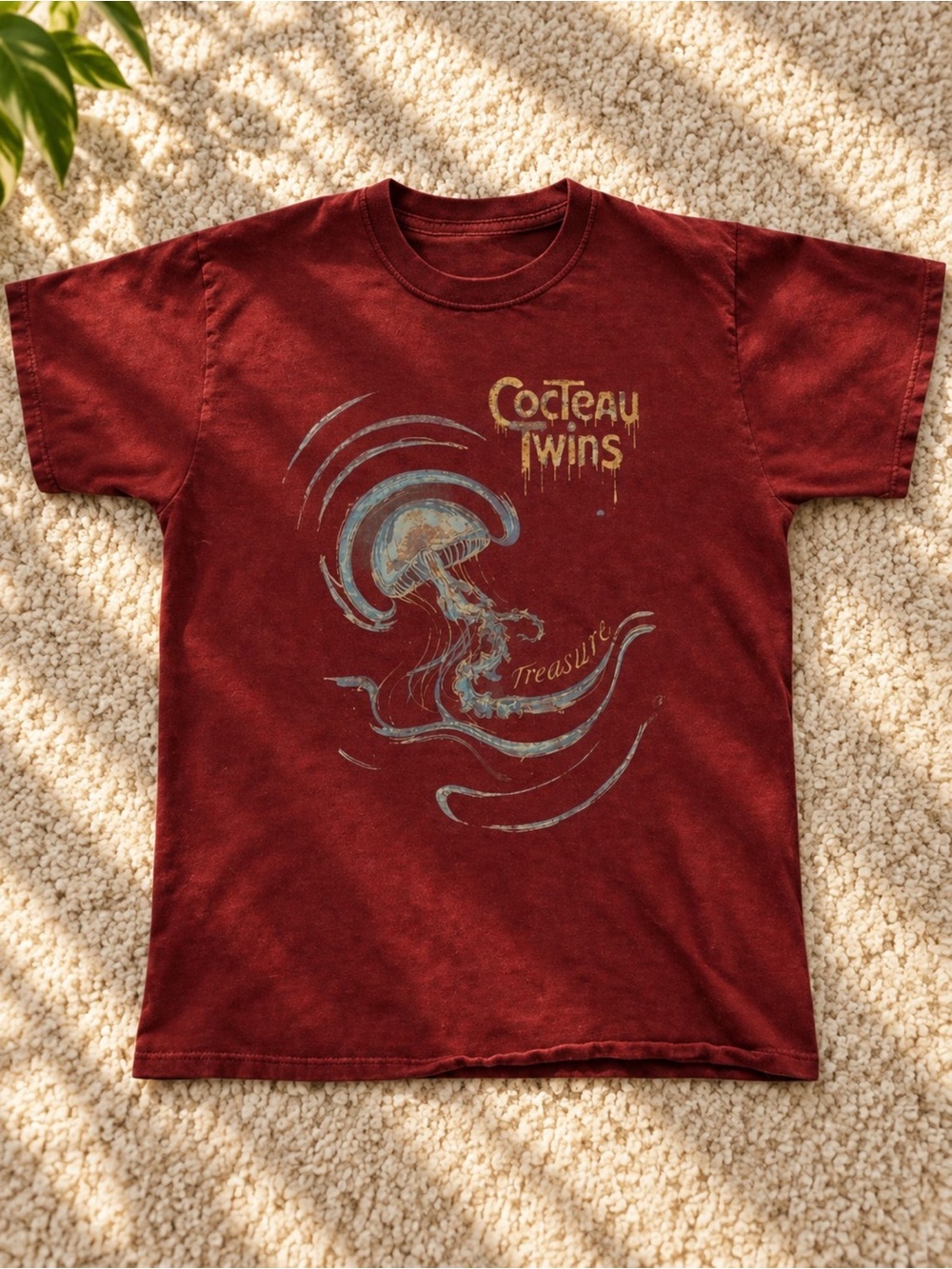 Gildan Maroon Graphic Tee with Jellyfish Print